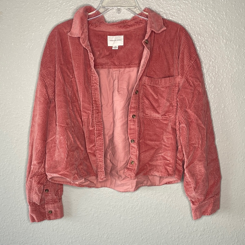 Cute Cropped Pinkish Orange Corduroy shirt jacket